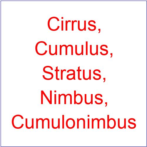 A:/themes/public/images/collages/text/Cirrus, - Cumulus, - Stratus, - Nimbus, - Cumulonimbus.jpg